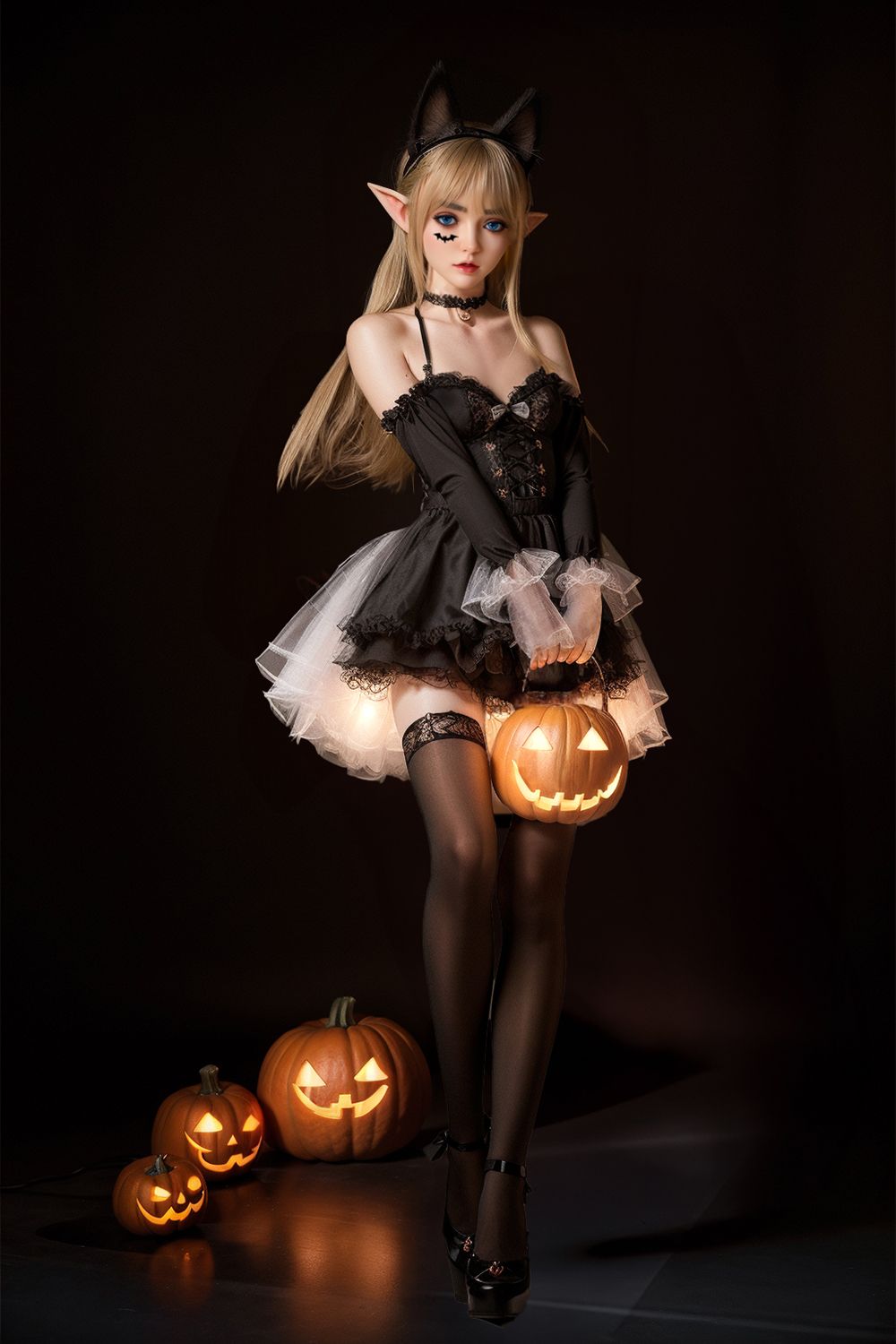 SY Doll | 150 cm/4ft9 Flache Brüste Verführerische Gothic Little Devil Halloween Realistische Silikon Sexpuppe - Abigil (Auf Lager in den USA)