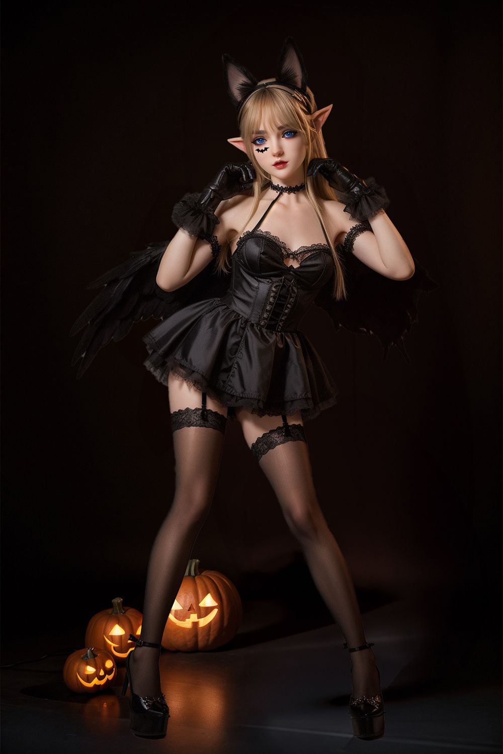 SY Doll | 150 cm/4ft9 Flache Brüste Verführerische Gothic Little Devil Halloween Realistische Silikon Sexpuppe - Abigil (Auf Lager in den USA)