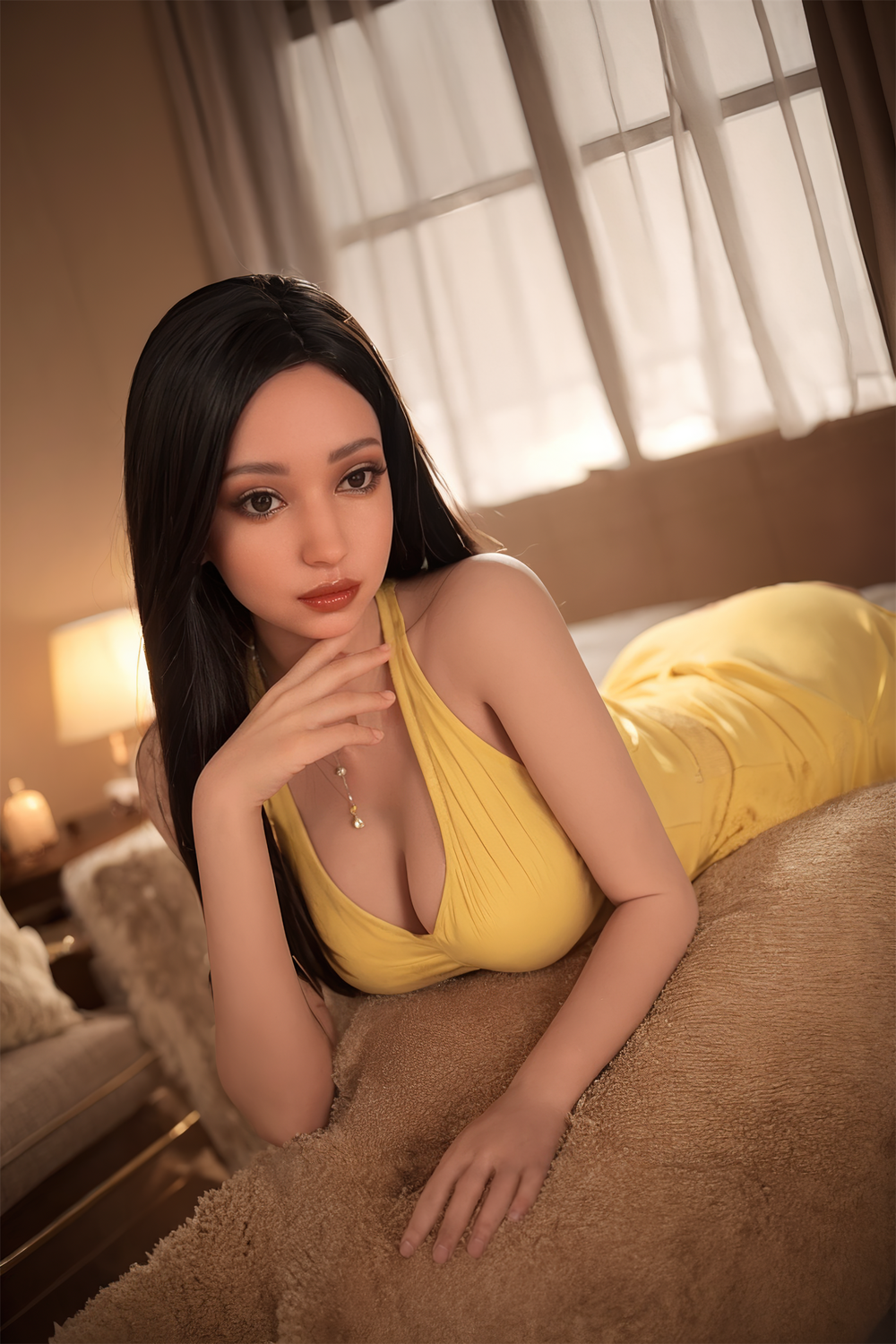 166cm/5ft5 Skinny Silicone Head Black Sex Doll - Connie