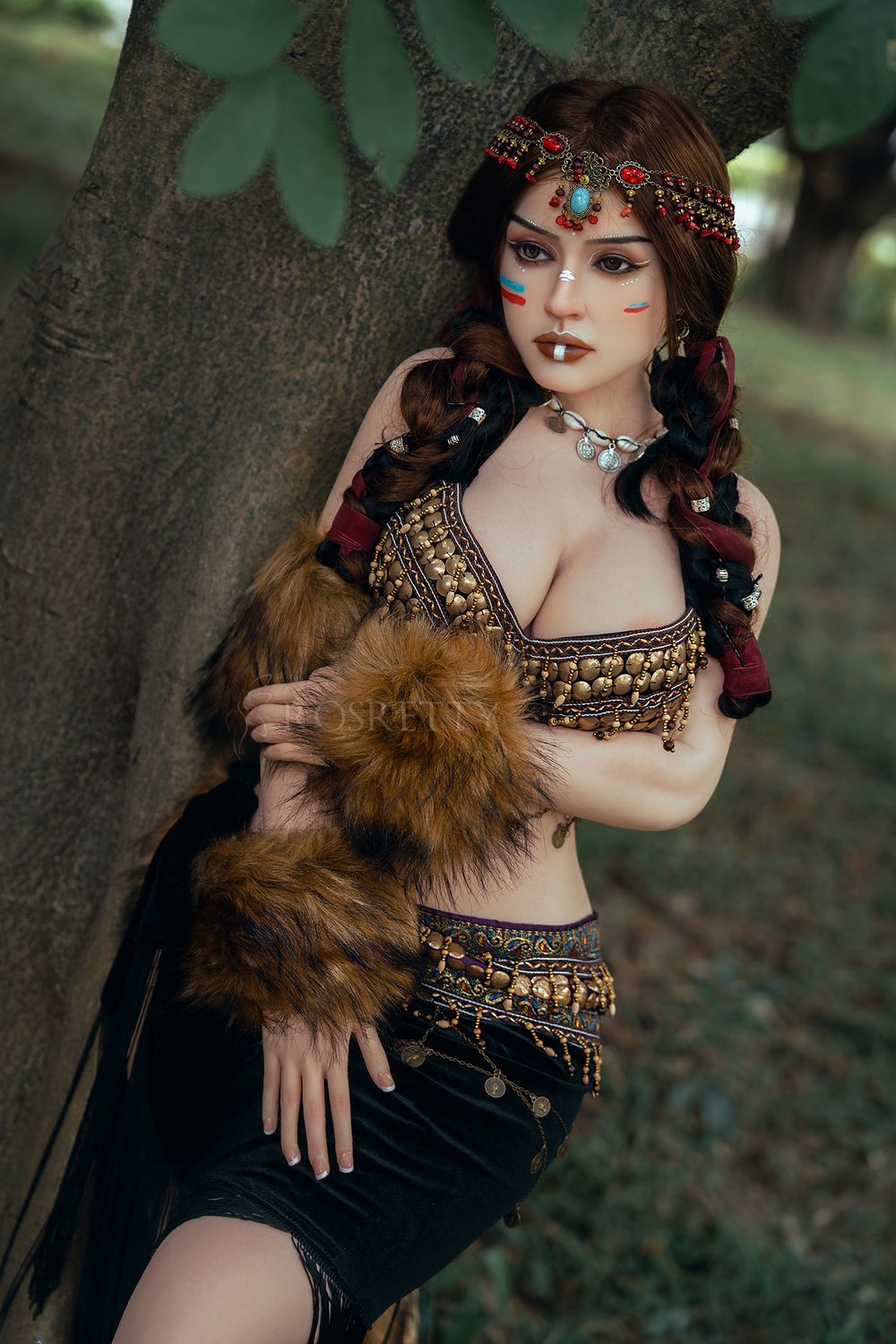 Rosretty Puppe | 164 cm/5 Fuß 5 Große Brüste Primitive Tribal Queen Wild Beauty Realistische Vollsilikon-Sexpuppe - Frieda