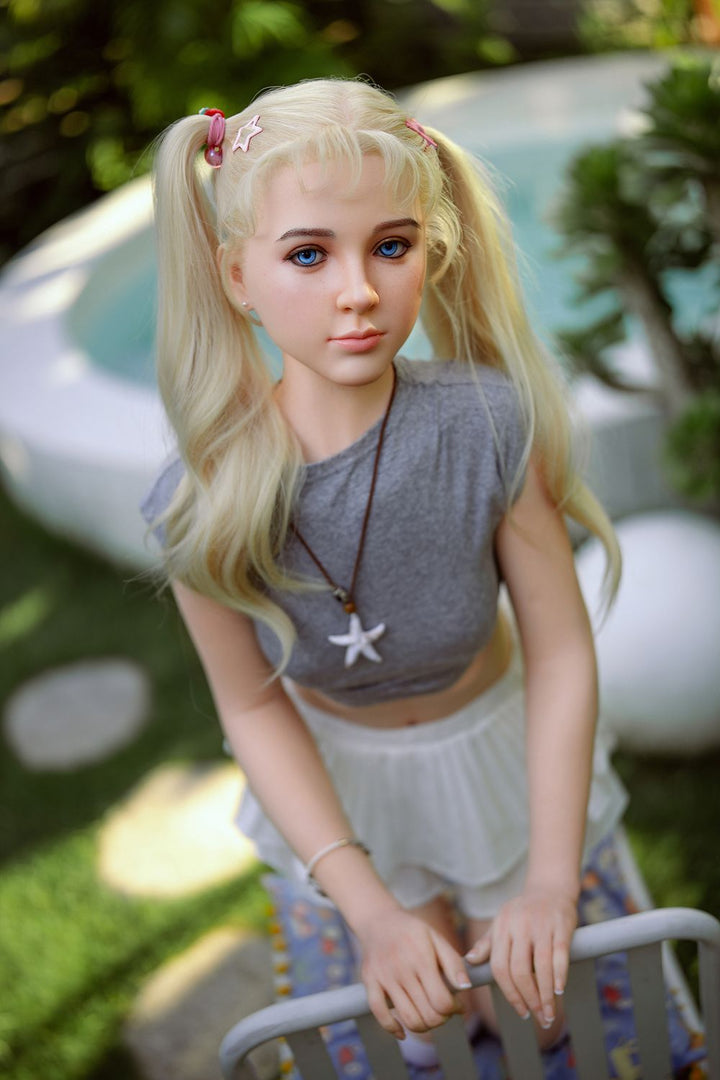 Rosretty Doll | 150cm/4ft9 Small Breasts Captivating American Blonde Realistic Full Silicone Sex Doll - Lila