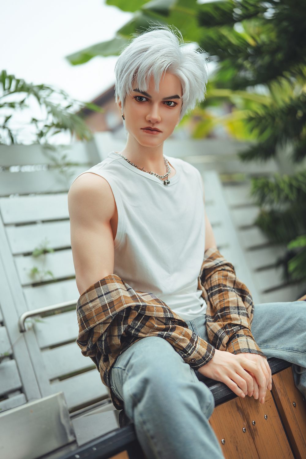 SY Doll | 162cm/5ft3 Charming Silver-hair Muscle Lifelike Full Silicone Gay Male Sex Doll - Jasper