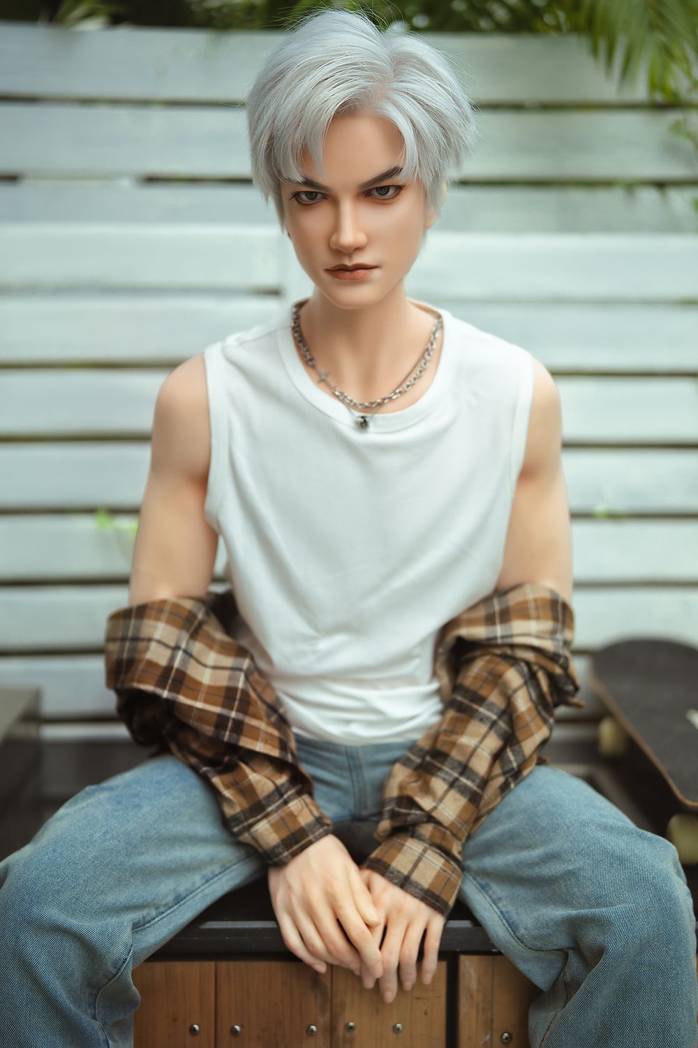 SY Doll | 162cm/5ft3 Charming Silver-hair Muscle Lifelike Full Silicone Gay Male Sex Doll - Jasper
