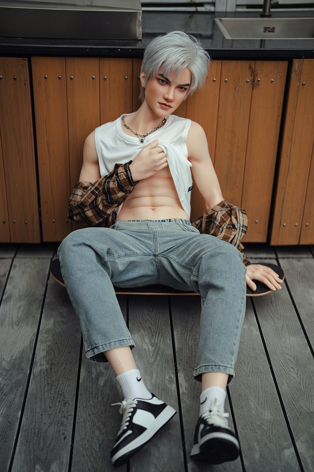 SY Doll | 162cm/5ft3 Charming Silver-hair Muscle Lifelike Full Silicone Gay Male Sex Doll - Jasper