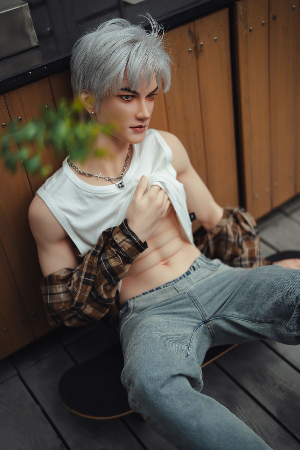 SY Doll | 162cm/5ft3 Charming Silver-hair Muscle Lifelike Full Silicone Gay Male Sex Doll - Jasper