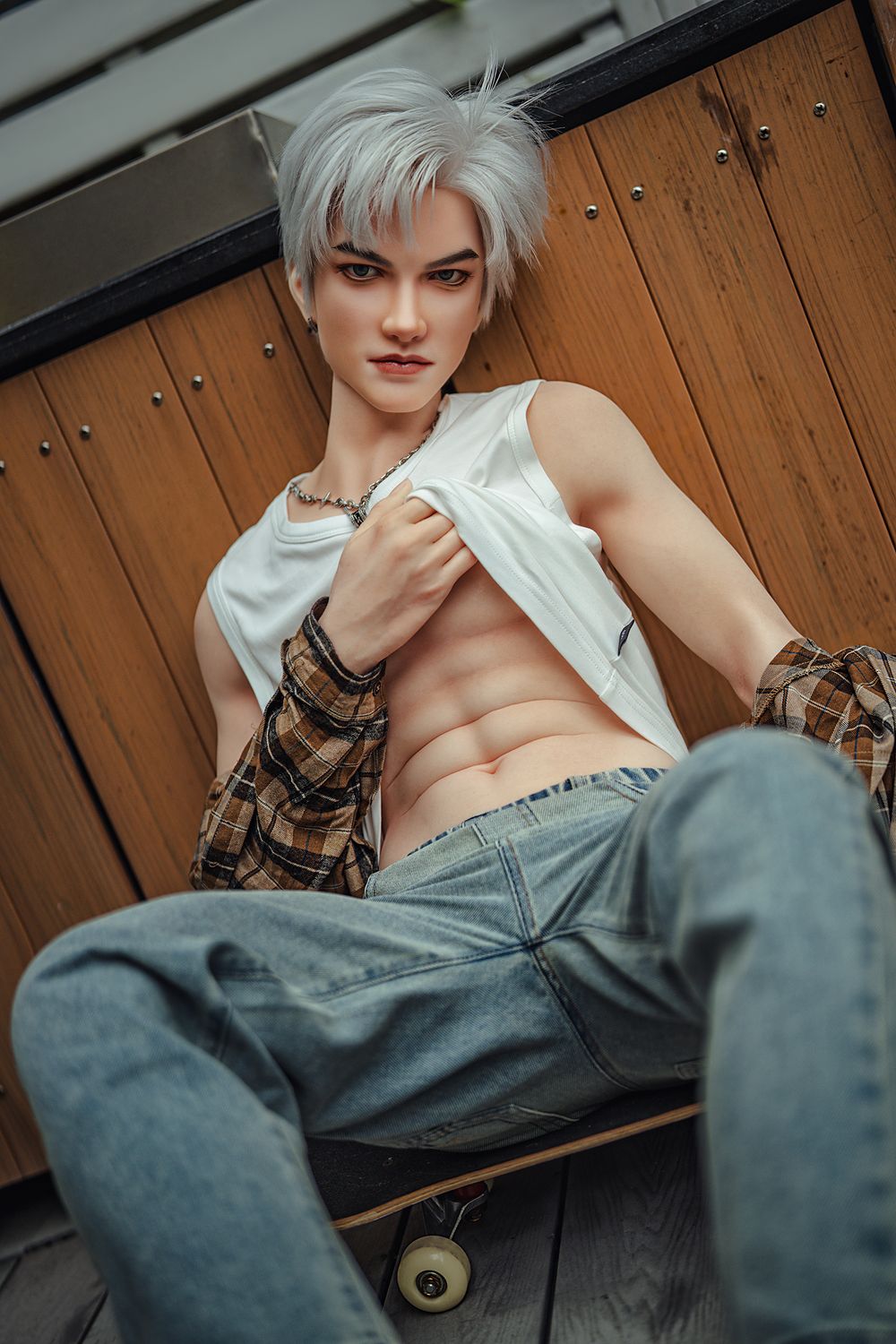 SY Doll | 162cm/5ft3 Charming Silver-hair Muscle Lifelike Full Silicone Gay Male Sex Doll - Jasper
