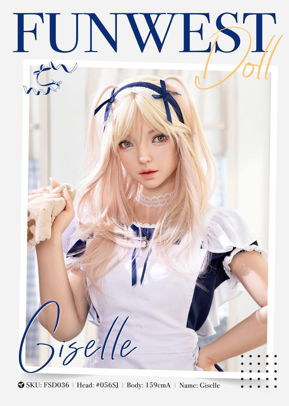 FUNWEST® Giselle 159cm (5ft2) 056SJ# A Breasts Anime Maid Outfit Silicone Sex Doll FSD036