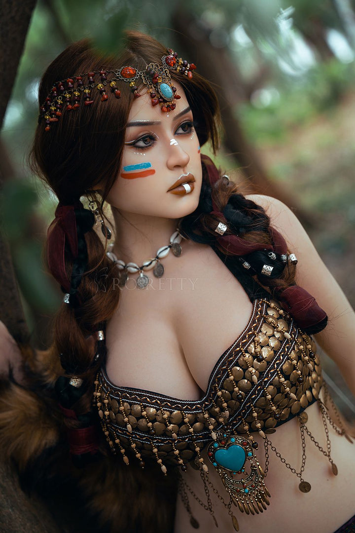 Rosretty Puppe | 164 cm/5 Fuß 5 Große Brüste Primitive Tribal Queen Wild Beauty Realistische Vollsilikon-Sexpuppe - Frieda