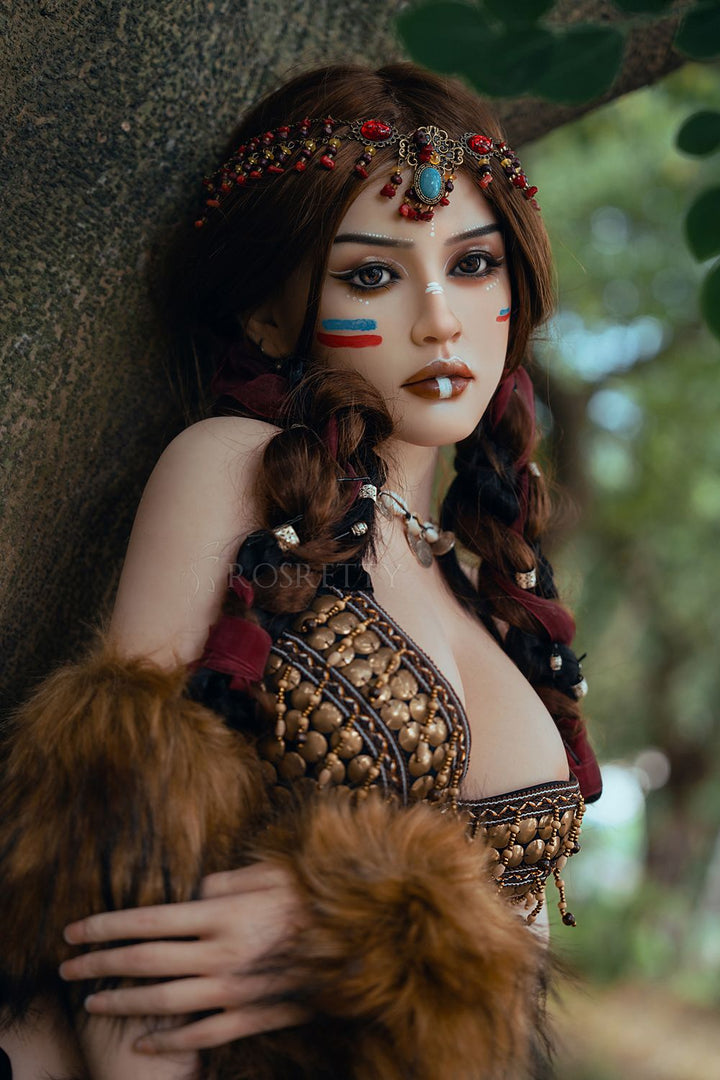 Rosretty Puppe | 164 cm/5 Fuß 5 Große Brüste Primitive Tribal Queen Wild Beauty Realistische Vollsilikon-Sexpuppe - Frieda