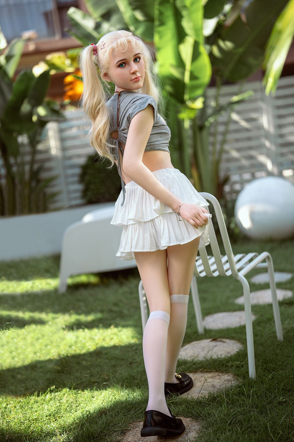 Rosretty Doll | 150cm/4ft9 Small Breasts Captivating American Blonde Realistic Full Silicone Sex Doll - Lila