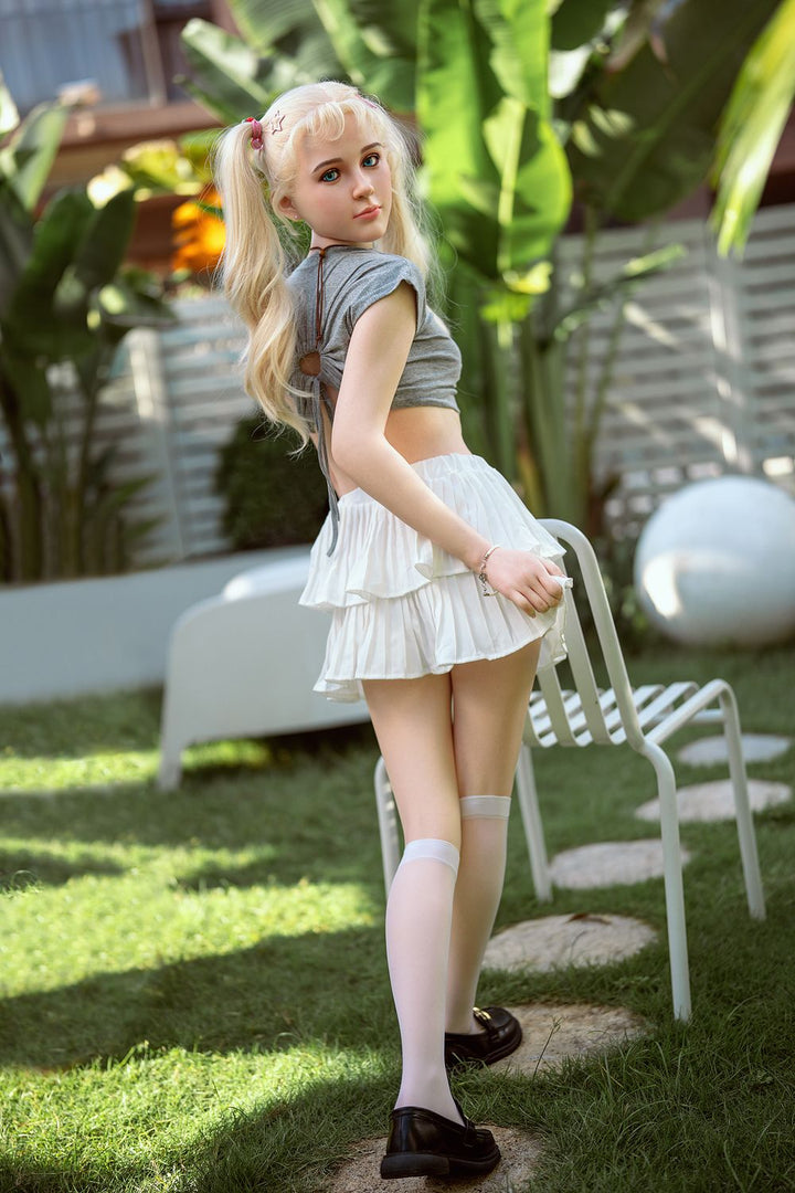 Rosretty Doll | 150cm/4ft9 Small Breasts Captivating American Blonde Realistic Full Silicone Sex Doll - Lila